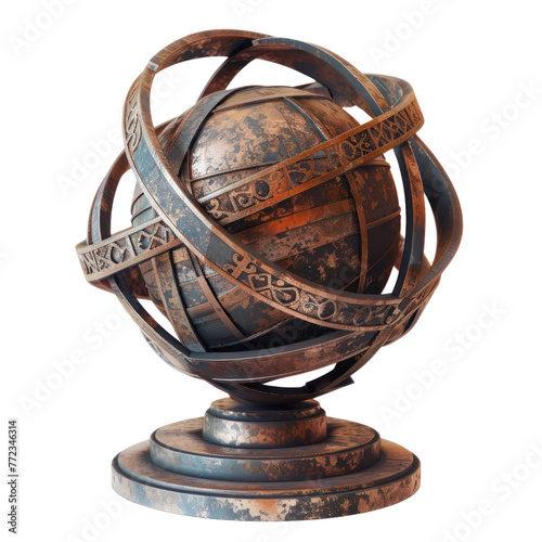 Armillary sphere of Greek Art objsect iolate on transparent png.
