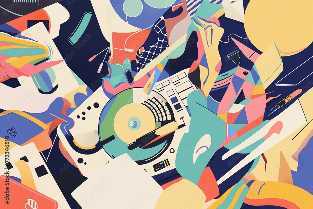 Obraz premium Funky DJ colorful collage art pop creativity contemporary cartoon illustration