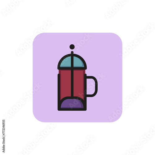Icon of French press. Plunger, coffee pot, tea. Brewing concept. Can be used for topics like device, preparing coffee, drink, cafe