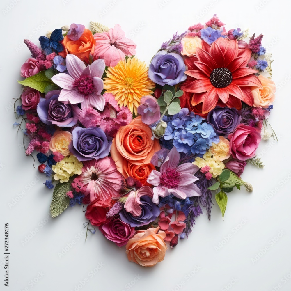 Beautiful heart made of beautiful flowers on a pastel pink background Beautiful heart made of beautiful flowers on a pastel pink background