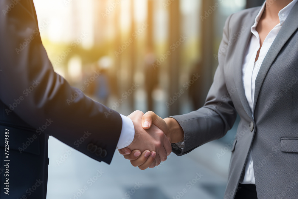 A narrative of corporate engagement, two people executives shaking hands telling a story of business collaboration