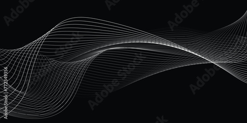 Abstract wave flowing lines patterns. Modern wave line background. White lines on black background.