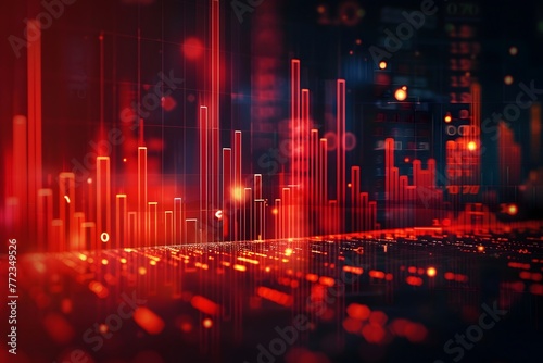 Stock Market Recession and Losses ,downtrend line graph on dark red color background 