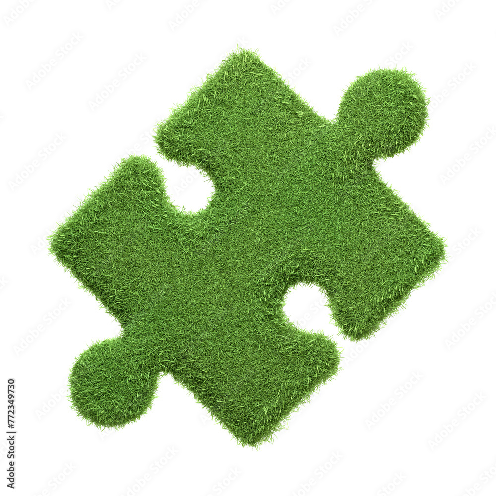 Isolated single puzzle piece with green grass texture, representing individuality in ecological and environmental contexts. 3D Render illustration Isolated single puzzle piece with green grass texture, representing individuality in ecological and environmental contexts. 3D Render illustration