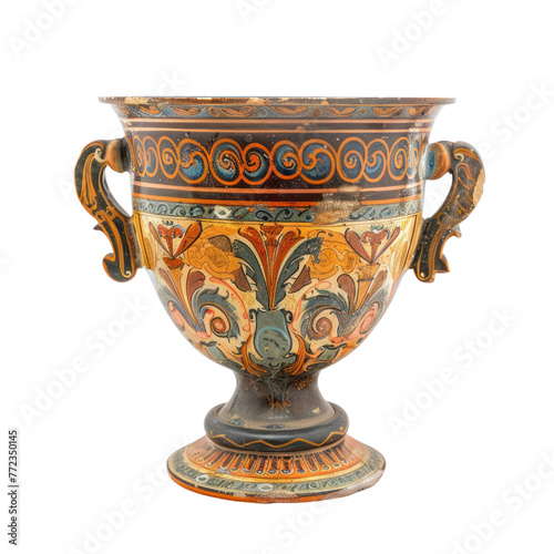 Krater of Greek Art objsect isolate on transparent png. 