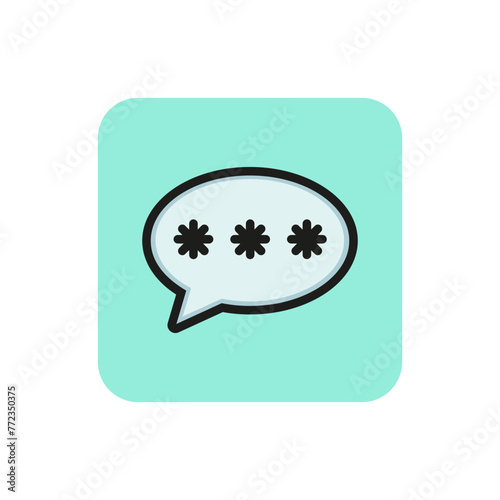 Icon of three asterisks in speech bubble. Typing, chat, message. Communication concept. Can be used for topics like dialog, chatting, messenger.