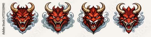 Vector Illustration of a Red Devil Screaming Amidst Clouds