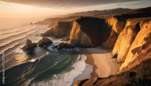 a picturesque coastal cliffside at sunset with go upscaled 4
