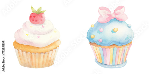 cute cupcake watercolour vector illustration 