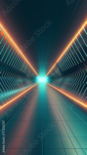 Perspective view of a futuristic corridor illuminated with neon lighting, evoking a sense of depth and modernity. Futuristic Neon Lit Corridor Perspective

