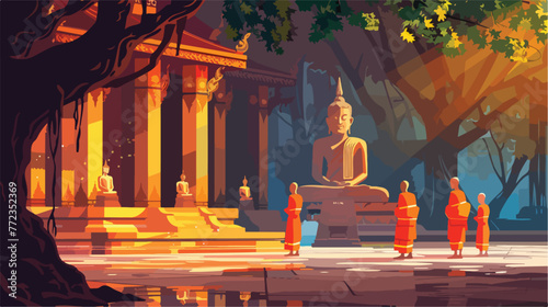 Thailand monks in a temple  Vector and illustration © Quintessa