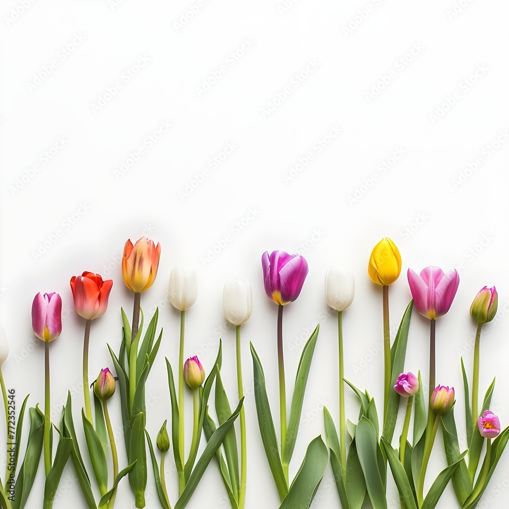 multicolor set of bright tulips with Copy space for a text generative ai
