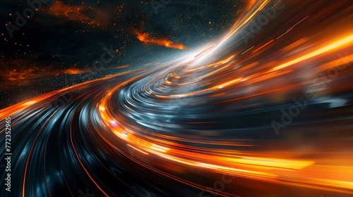 A bright orange and blue swirl of light with a dark background. The light is moving and he is coming from a car
