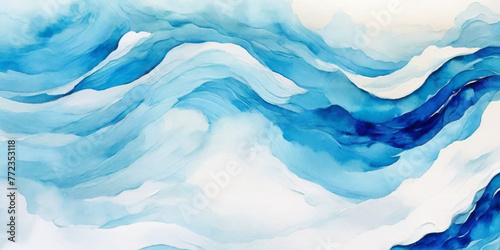 Abstract blue and white water ocean wave and curved line background. Blue wave with liquid fluid ocean texture. Ocean wave banner background