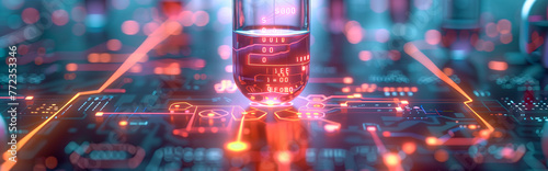 Innovative Nanofluid Test Tube Analysis on Digital Interface - Concept of cutting-edge medical science developments in analytical chemistry and biotech research
