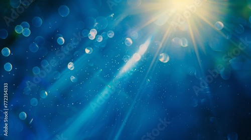 lens flare, sommer sun, blue background, copy and text space, 16:9