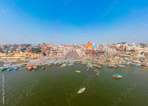 Aerial view of Panoramic view Dashashwamedh Ghat, Varanasi india