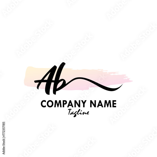 AB Watercolor Initial Logo Design Vector