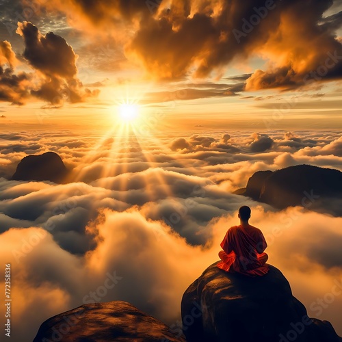 A person sitting in meditation photo