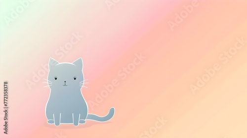 Cute kawaii fluffy smiling cat cartoon vector icon illustration isolated on rainbow pastel pink color background with copyspace, Premium Vector flat anime Japanese style, poster wallpaper