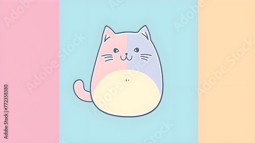 Cute kawaii fluffy smiling cat cartoon vector icon illustration isolated on colorful pastel colors background with copyspace, Premium Vector flat anime Japanese style, poster wallpaper