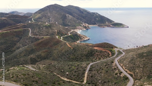 Obraz na płótnie Cape Tenaro Tainaron, also known as Cape Matapan, is the southernmost part of the Mani Peninsula - drone aerial view of Peloponese landscape with sea Beach and Mountain w salonie