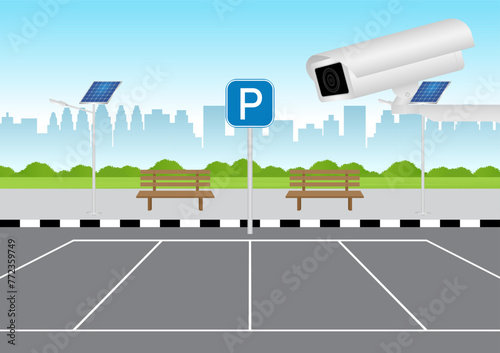 CCTV Security Camera or Surveillance Camera and ATM machine. Safety and Security Banking Concept. Vector Illustration. 