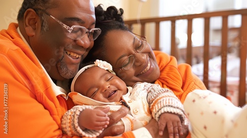 Emotive Adoptive Family Portrait Highlighting Bond photo
