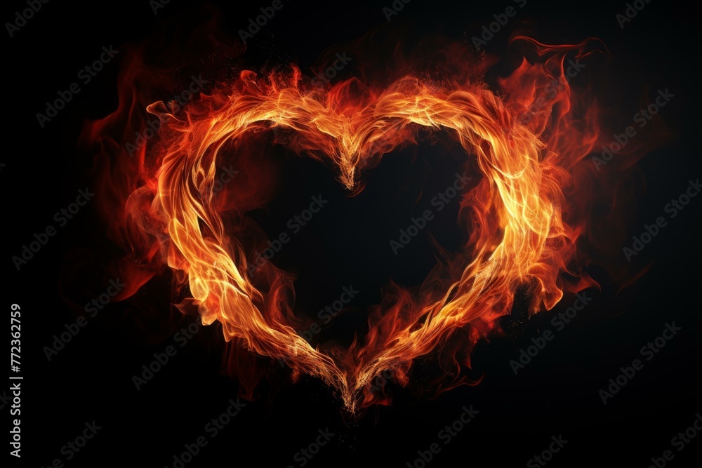 Fototapeta premium Fiery Heart flame frame simple. Beauty color. Generate Ai