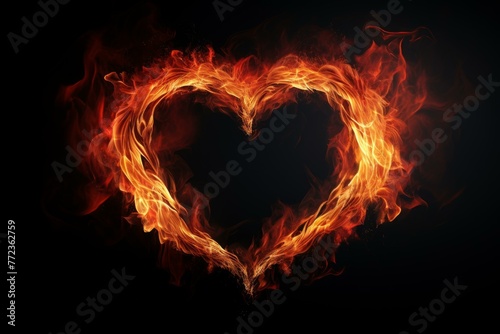 Fiery Heart flame frame simple. Beauty color. Generate Ai