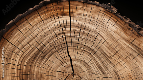 Detailed Close-Up of a Cross-Section of a Tree Trunk with Dark Night Background photo