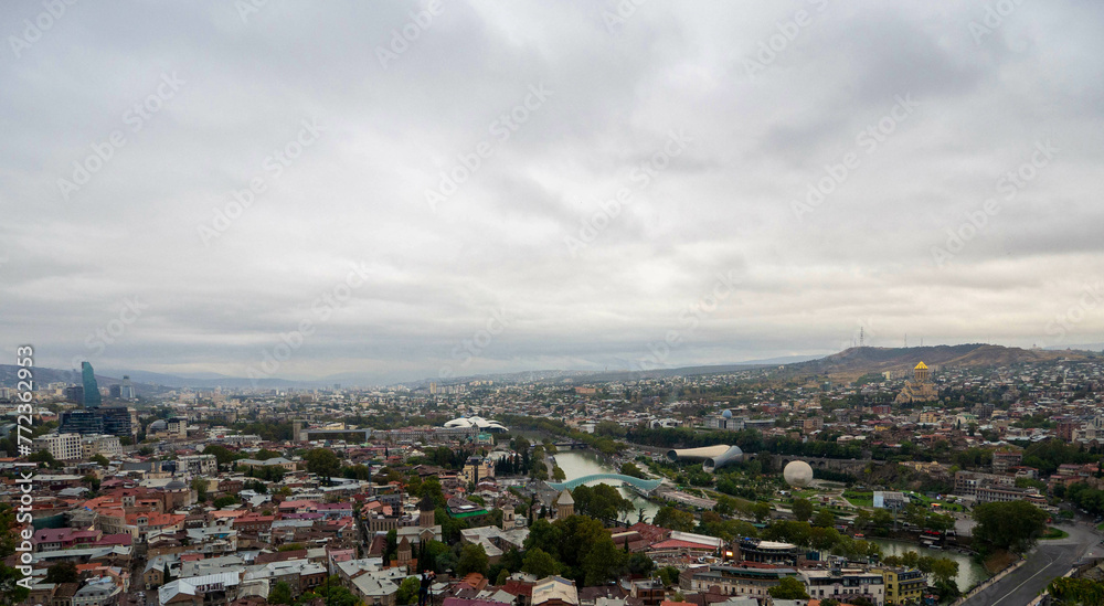 The good view of city center of Tbilisi city with beautiful sky, Georgia.