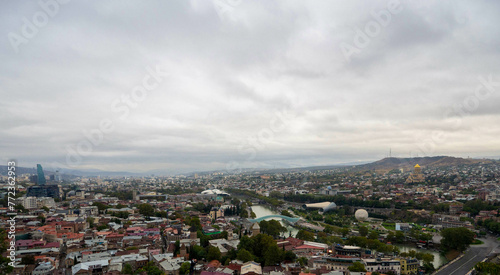 The good view of city center of Tbilisi city with beautiful sky, Georgia.