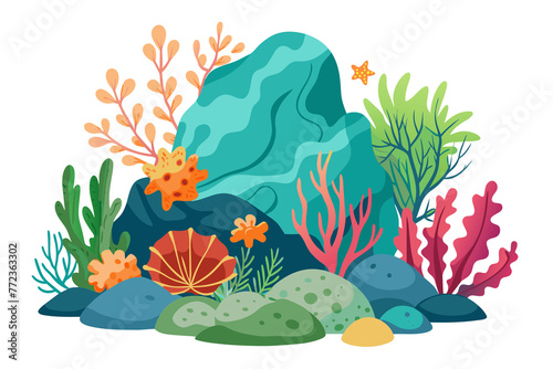 Cartoon coral rock elements in the sea