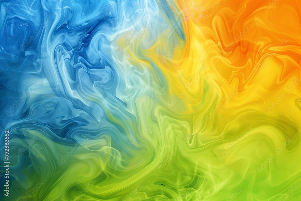 Dynamic abstract image featuring swirling patterns in a bright and vivid spectrum of blue, green, and yellow hues. - obrazy, fototapety, plakaty 