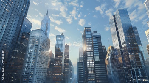 A breathtaking cityscape captured in a captivating 3D rendering of a towering metropolis AI Image