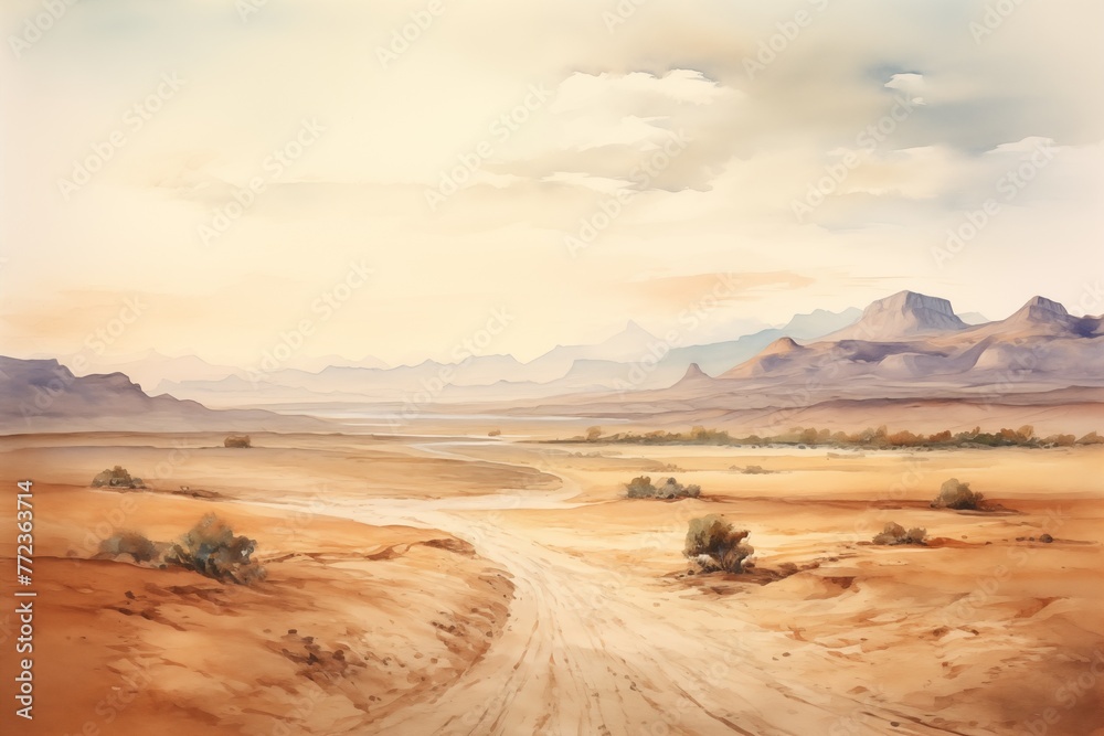 watercolor of desert landscape with sand dunes watercolor of desert landscape with sand dunes
