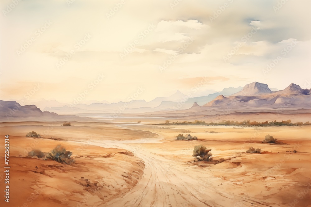 watercolor of desert landscape with sand dunes 