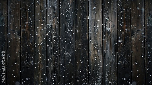 Weathered wood with snowflakes, a touch of winter on rustic textures, Concept of enduring nature through the seasons
