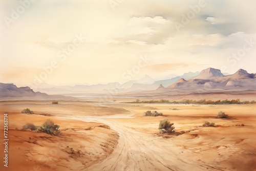 watercolor of desert landscape with sand dunes 
