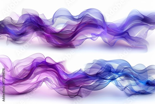 Set of modern elements showing an air flow effect. Abstract light effect blowing from an air conditioner, purifier, or humidifier. Dynamic blurred motion.