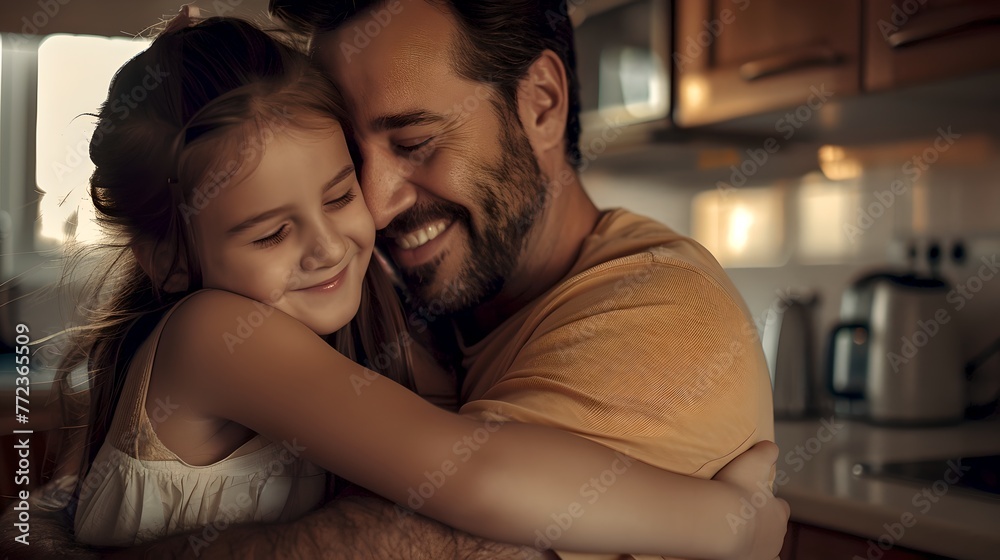 Warm Embrace in a Cozy Home Setting. Father and Daughter Sharing a Loving Hug. Capturing Family Bonds and Affectionate Moments. Indoor Lifestyle Photography. AI Warm Embrace in a Cozy Home Setting. Father and Daughter Sharing a Loving Hug. Capturing Family Bonds and Affectionate Moments. Indoor Lifestyle Photography. AI