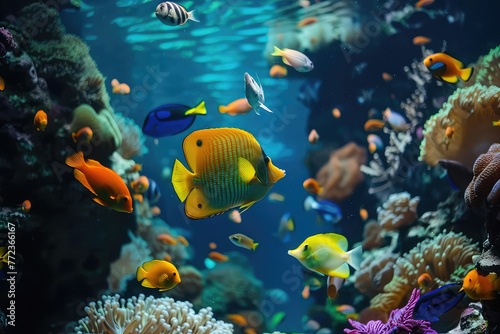 Animals of the underwater sea world. Ecosystem. Colorful tropical fish. Life in the coral reef. © ImagineDesign