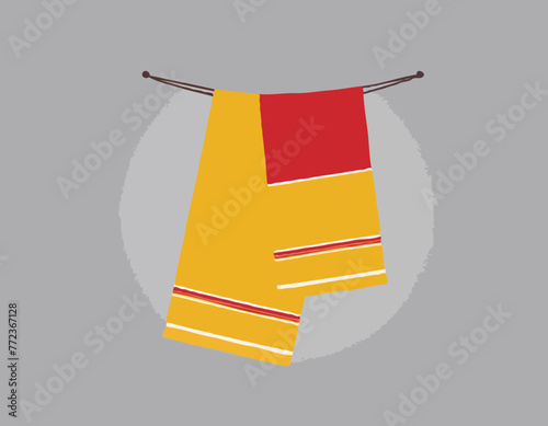 Red and yellow blankets or towels, vector flat illustration, isolated, cartoon

