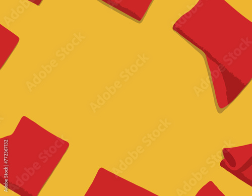 Red and yellow blankets or towels, vector flat illustration, isolated, cartoon

