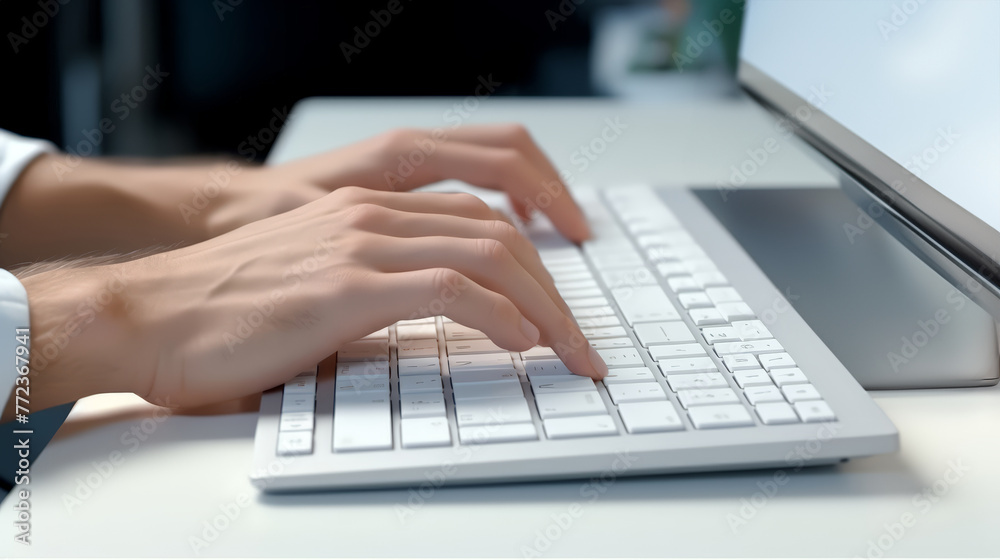 hands typing on the keyboard of a computer ,working.