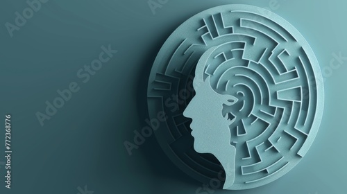 Graphic depicting a human head and a maze or labyrinth illustrating brainstorming or creative thinking photo