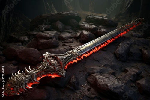 Ominous Skeleton sword. Fantasy evil magic. Generate Ai