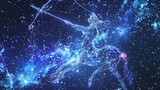 The Sagittarius horoscope sign in the twelve zodiac signs with a galaxy star background and a wireframe centaur graphic