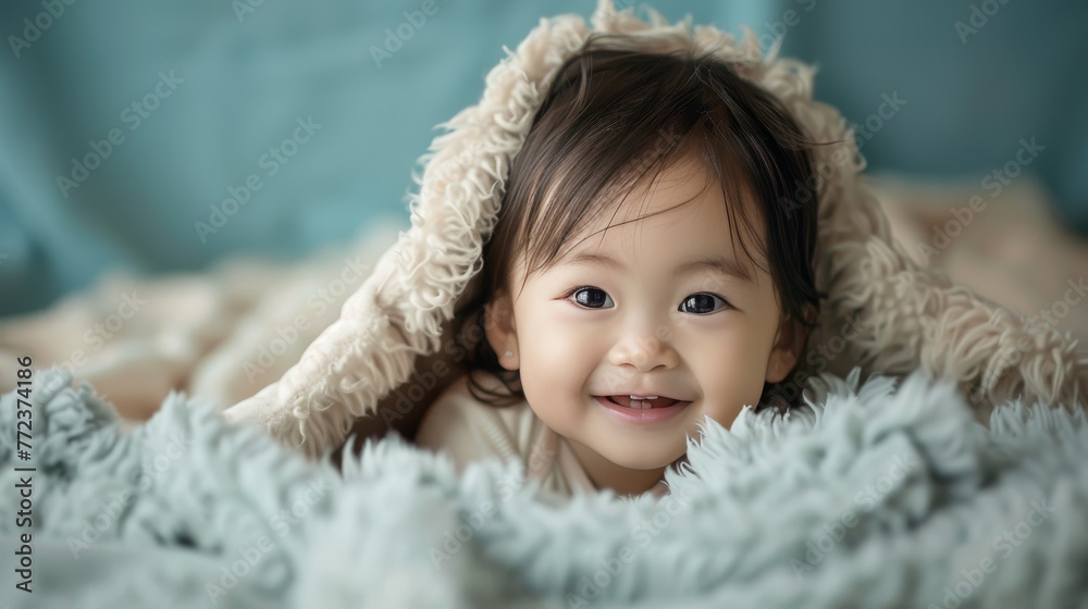 Baby smile with warm bed Baby smile with warm bed